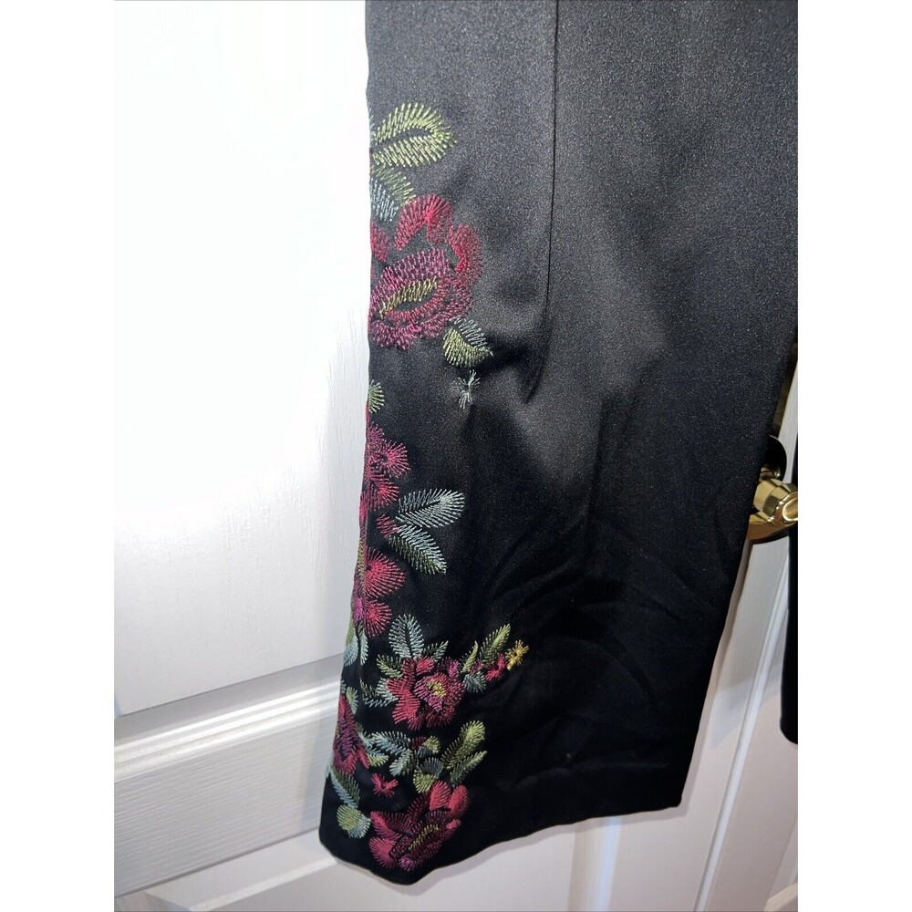 Spenser Jeremy Woman Pants Floral Embroidered Black Silky 16W Party Chic Stretch - Picture 3 of 14